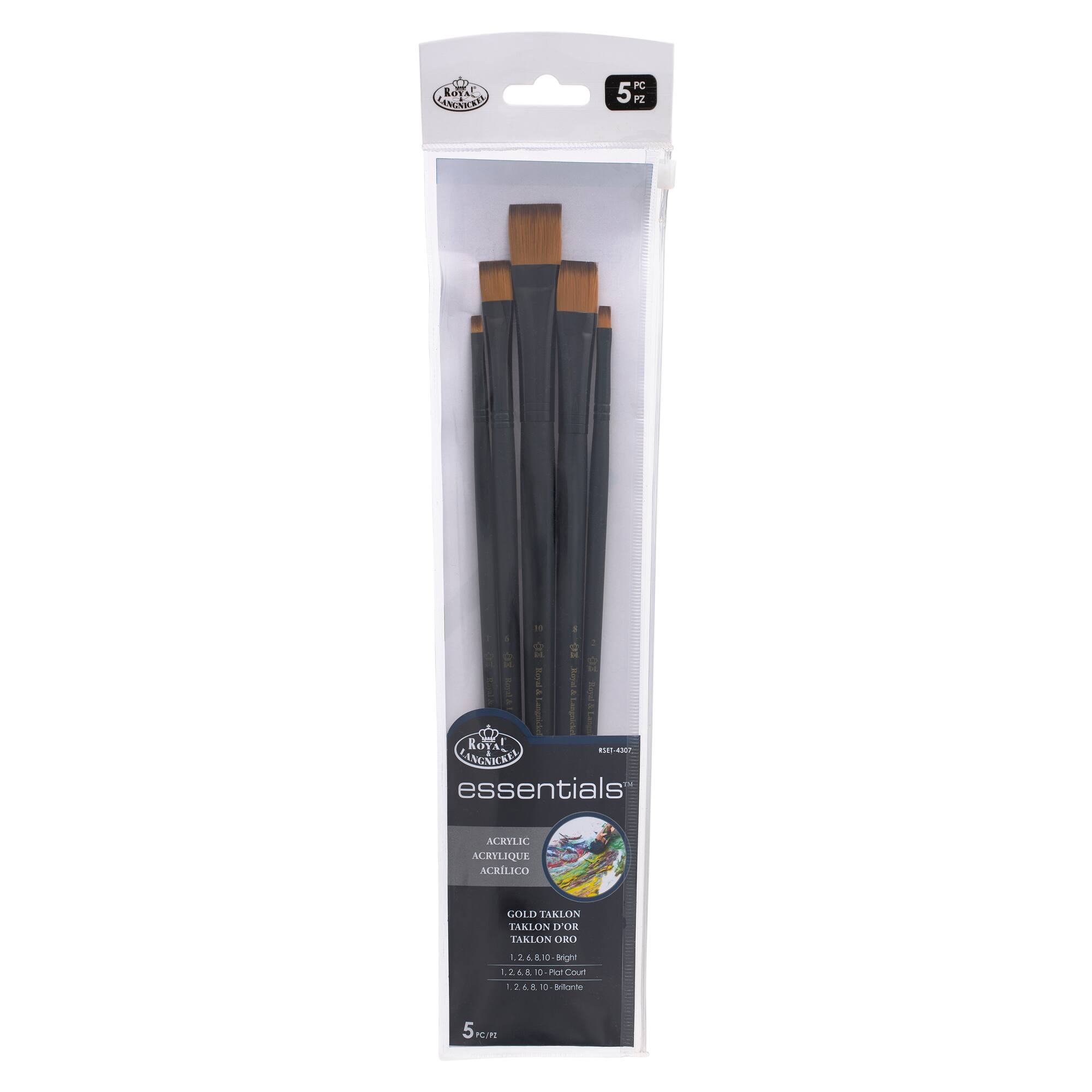 Royal & Langnickel® Essentials™ Acrylic Gold Taklon 5 Piece Bright Brush Set